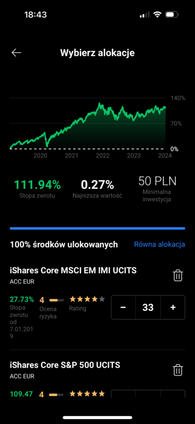 Jak stworzyć plan inwestycyjny w XTB? Poradnik krok po kroku i moja opinia 4 Wybieranie alokacji w planie inwestycyjnym