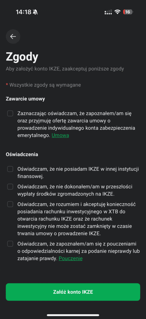 Czy warto założyć Konto IKZE w XTB - wady i zalety. Opinia 6 Zgody konto IKZE
