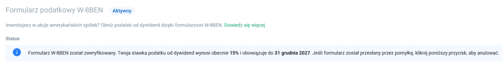 W-8BEN jest aktywny